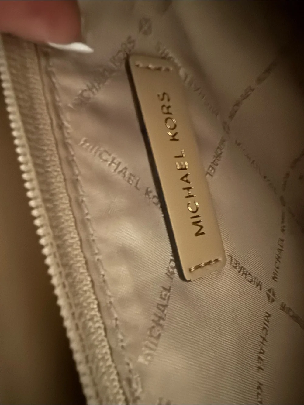 Michael Kors Beige and Yellow Stripe Satchel Handbag with Crossbody & bag charm!